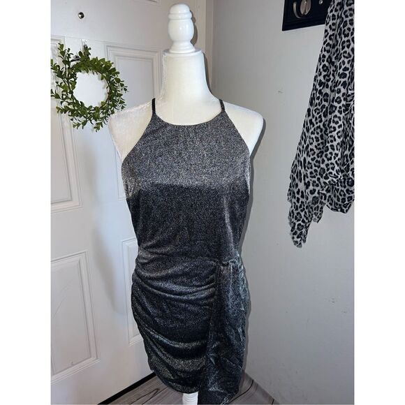 BCX Junior’s Silver Drape-front Sleeveless Mini Dress. (Med) - Picture 4 of 7